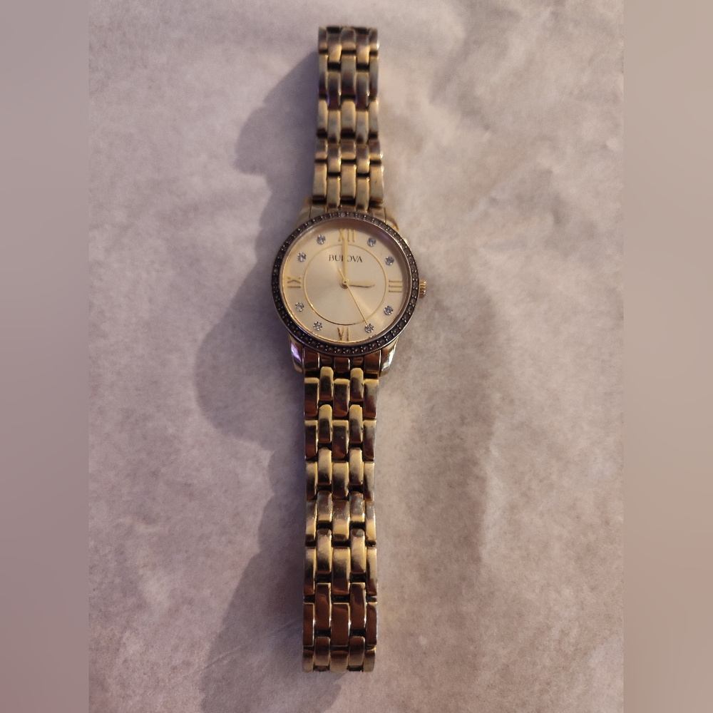 Bulova Swarovski Crystals  Gold Dial Ladies Watch